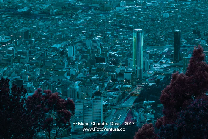 Bogota, Colombia - Downtown District Viewed From The Andean Peak Of Monserrate After Sunset