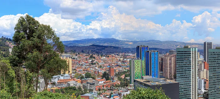 Bogota, Colombia - High Angle Panoramic View of the South American Capital City On The Andes Mountains Showing The Old And The New