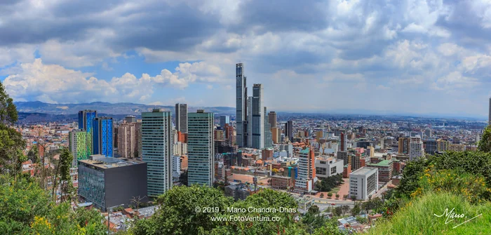 Bogota, Colombia - High Angle Panoramic View of the South American Capital City On The Andes Mountains Showing The Old And The New