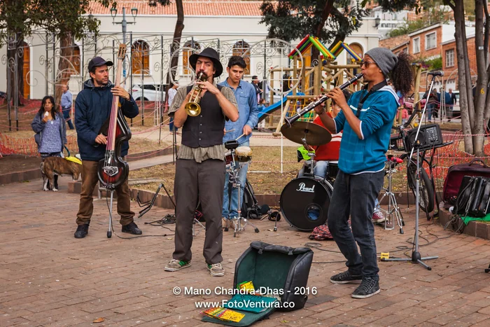 Bogotá, Colombia - A Band of Musicians at the Sunday Morning Flea Marquet at Plaza Usaquén.
