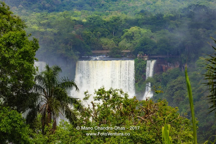 Section of the Iguassu Falls between Brazil and Argentina. Close-up.