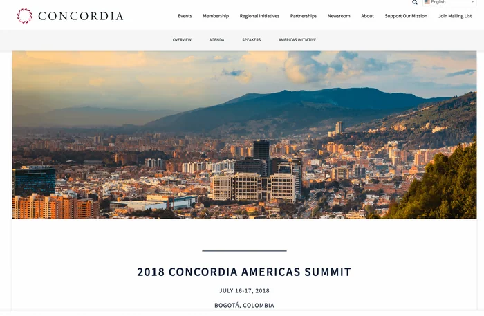 Online programme cover Concordia Americas Summit 2018, Bogotá, Colombia