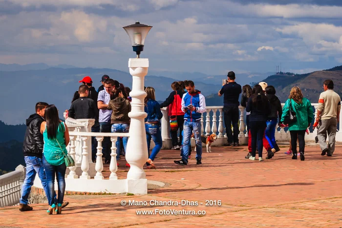 Bogotá, Colombia . Sunday Morning Visitors at the Peak of Guadalupe on the Andes Mountains.