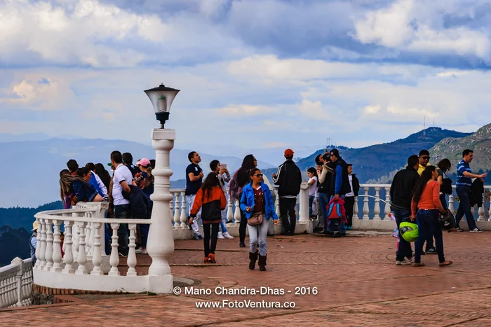 Bogotá, Colombia . Sunday Morning Visitors at the Peak of Guadalupe on the Andes Mountains.