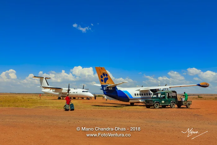 Masai Mara, Kenya - Airplane refuelling at Olkiombo airstrip