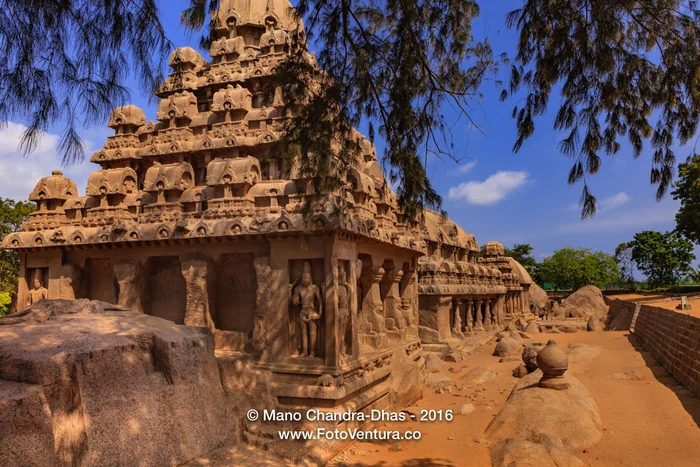 Mahabalipuram, Tamil Nadu, India- Four of the Five 7th Century Single Granite Rathas in a Row