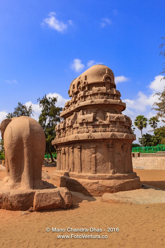Mahabalipuram, Tamil Nadu, India - The 7th Century Single Granite Sachadeva Ratha and Elephant
