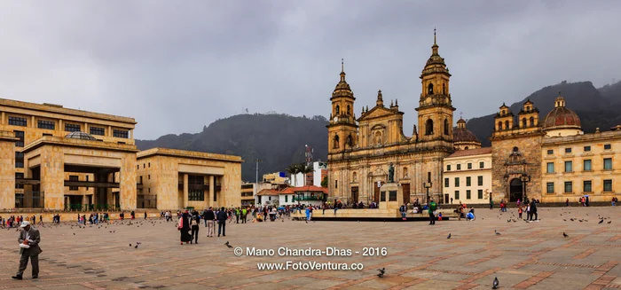 Bogotá, Colombia - Panoramic View of Catedral Primada and Palacio de Justicia on Plaza Bolivar