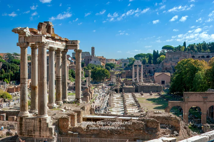 Rome, Italy - The Temple of Saturn and the ImperialRoman Forum From The Capitoline Hill