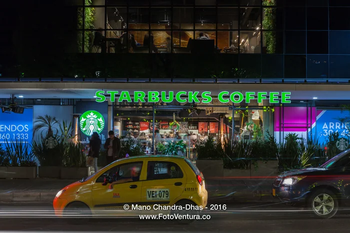 Bogotá, Colombia - A Starbucks Coffee Shop at Night