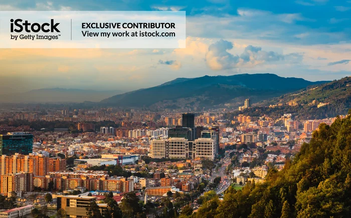 Barrio Usaquén in Bogotá, Colombia at sunset