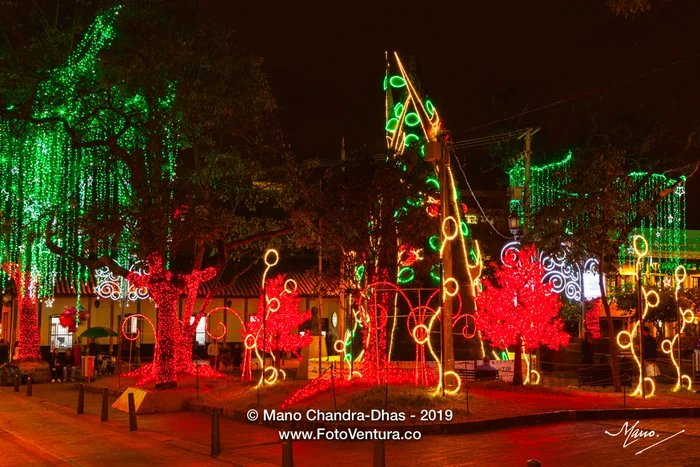 Christmas In Colombia - LED Illumination Of Artificial Modern Christmas Tree On The Usaquén Town Square In The Andean Capital City Of Bogotá