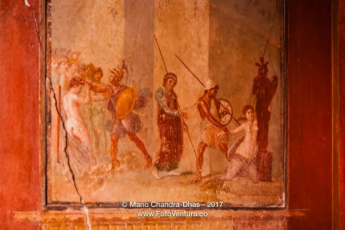 Pompeii, Italy: painting in ruins caused by Volcano Vesuvius