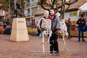 Bogota, Colombia - a street performer entertains on Plaza Usaquen