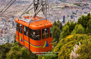 Bogota, Colombia - Cable Car approaching Andean peak of Monserrate