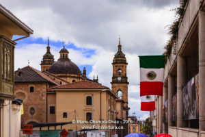 Bogota, Colombia: Looking upwards towards the Cathedral on Plaza
