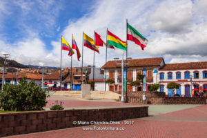Colombia - Flags on Independence Square in Zipaquirá