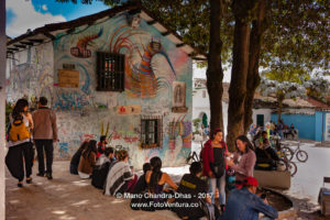 Bogota, Colombia - Local Colombian People and a Few Tourists Enjoy The Chorro de Quevedo