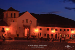 Colombia, South America - Church On The Plaza Mayor Of The Historic 16th Century, Andean Town of Villa de Leyva, In The Boyacá Department At Twilight Time