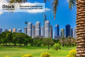 Dubai, United Arab Emirates - Golf Course and Skyscrapers