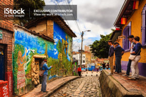 Bogota, Colombia - The Calle Del Embudo In The Historic La Candelaria District