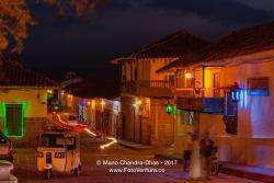 Barichara, Colombia - 300 Year Old Town Square On The Andean Town. Night Shot.