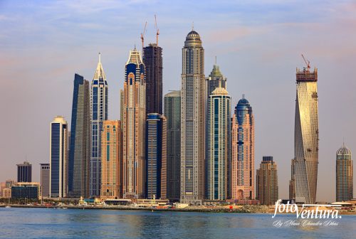 Dubai Marina – Viewed from the sea at sunset