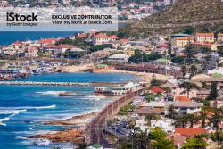 Cape Province: South Africa - A High Angle View Of Simon’s Town, Where The Ocean Meets The Land