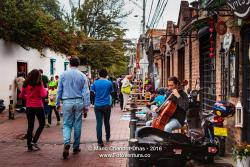 Bogotá, Colombia - A Cellist at the Sunday Morning Flea Marquet at Plaza Usaquén.