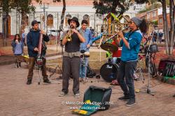 Bogotá, Colombia - A Band of Musicians at the Sunday Morning Flea Marquet at Plaza Usaquén.