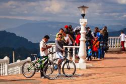 Bogotá, Colombia . Sunday Morning Visitors at the Peak of Guadalupe on the Andes Mountains.