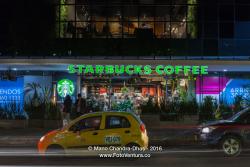 Bogotá, Colombia - A Starbucks Coffee Shop at Night 
